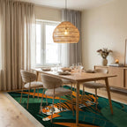 Vivid Orange Tiger Lush Jungle Foliage Rug - Dining Room View