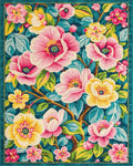 Vivid Pink Yellow Floral Teal Garden Rug - Cutout View