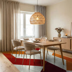 Warm Amber Geometric Block Rug - Dining Room View