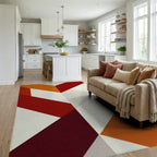 Warm Amber Geometric Block Rug - Living Room View