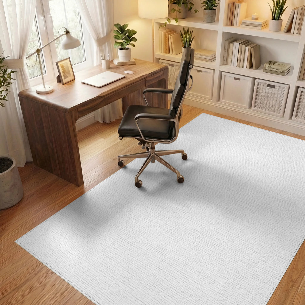 Warm Beige Sunburst Starburst Rug - Office View