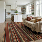 Warm Earth Toned Vertical Stripe Rug - Living Room View