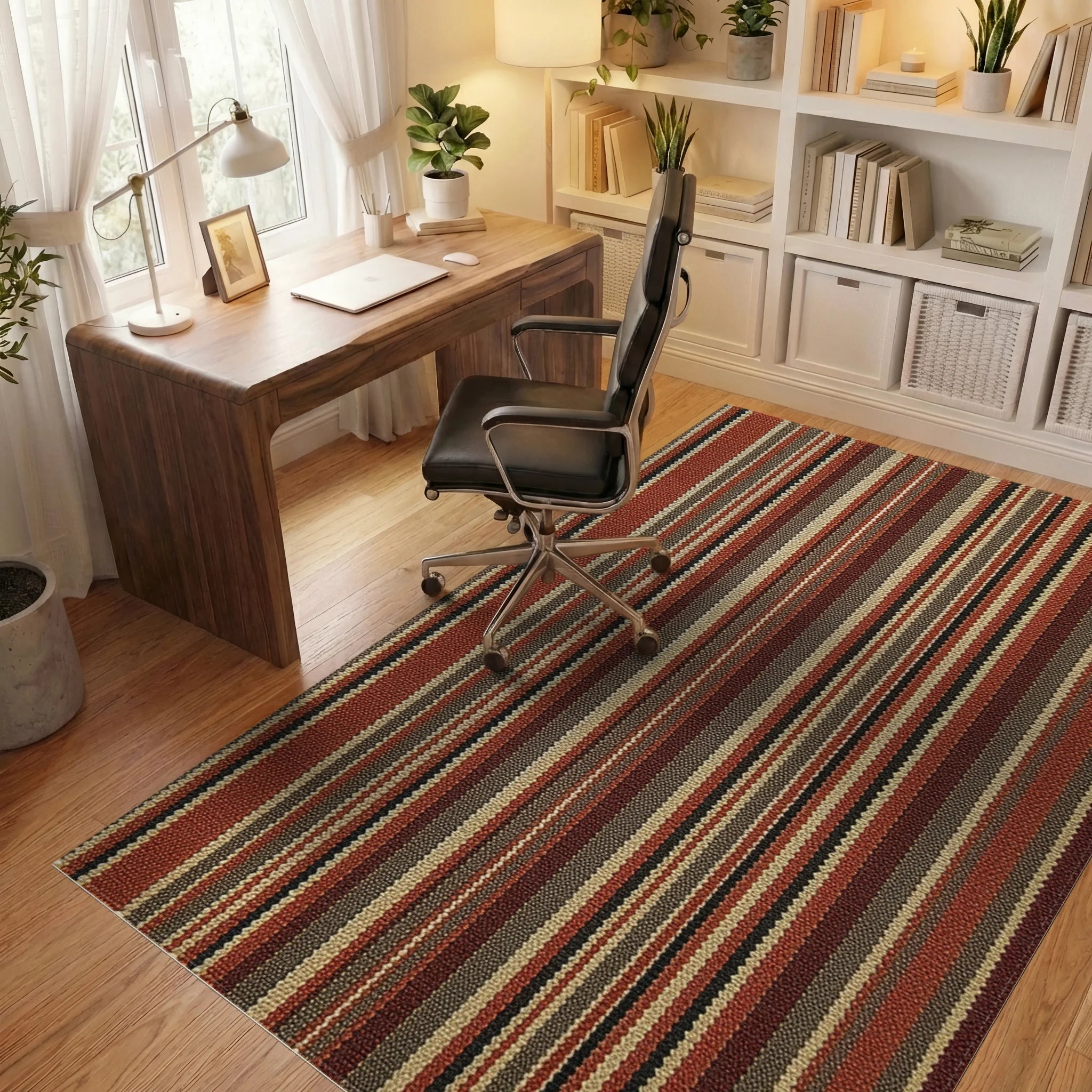 Warm Earth Toned Vertical Stripe Rug - Office View