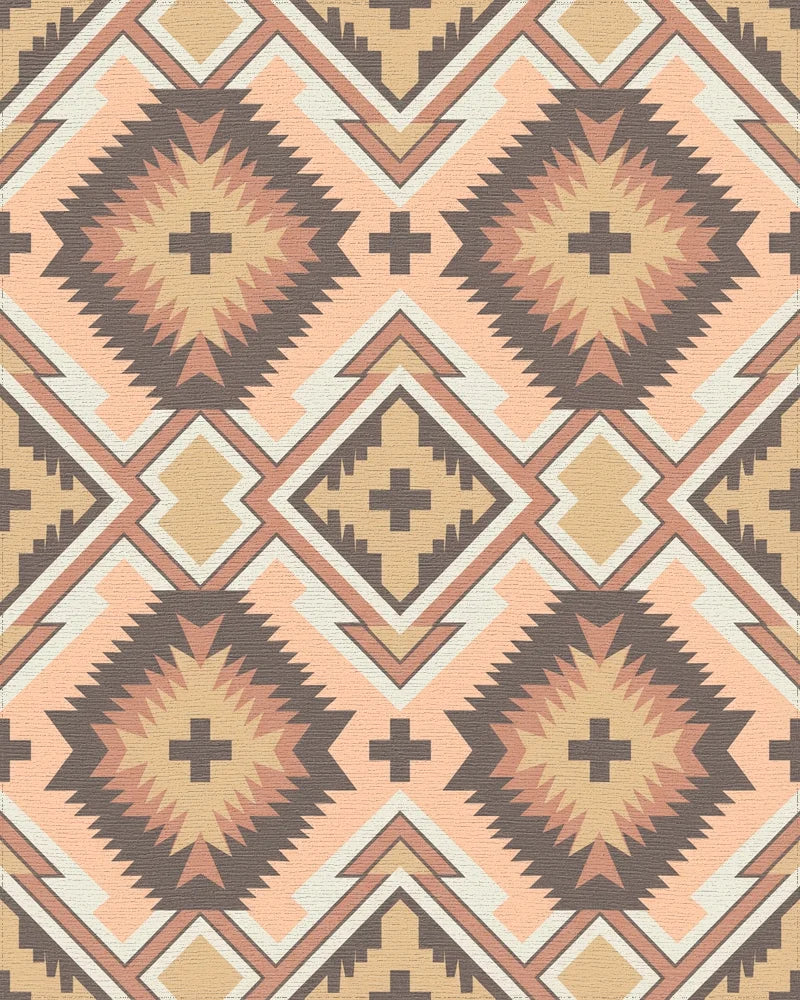 Warm Earthy Diamond Cross Geometric Rug - Cutout View