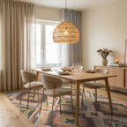 Warm Earthy Diamond Cross Geometric Rug Dining Room View