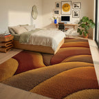 Warm Earthy Tone Wavy Layers Rug - Bedroom View
