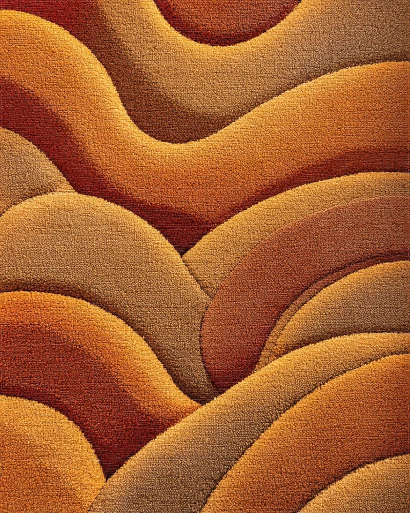 Warm Earthy Tone Wavy Layers Rug - Cutout View