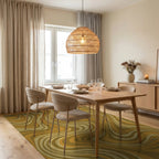 Warm Earthy Wavy Swirl Rug Dining Room View