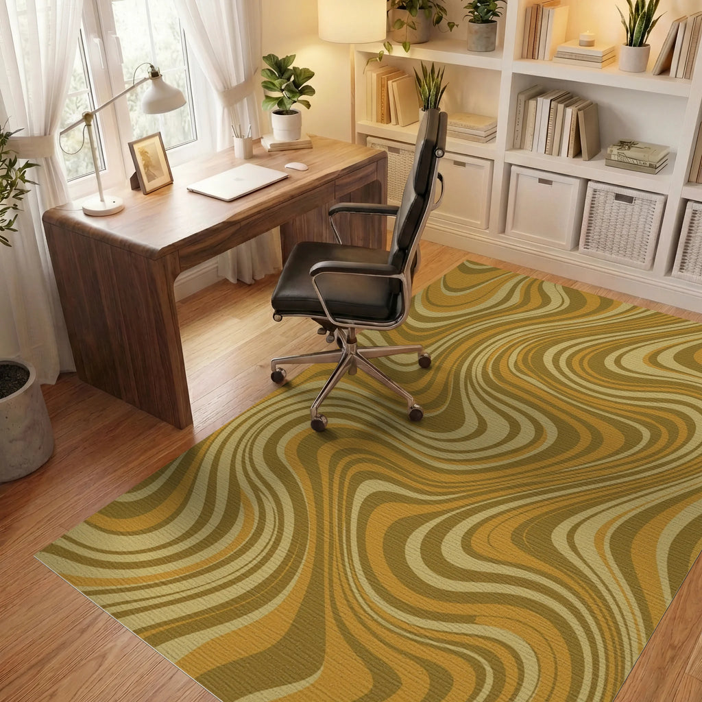 Warm Earthy Wavy Swirl Rug Office View