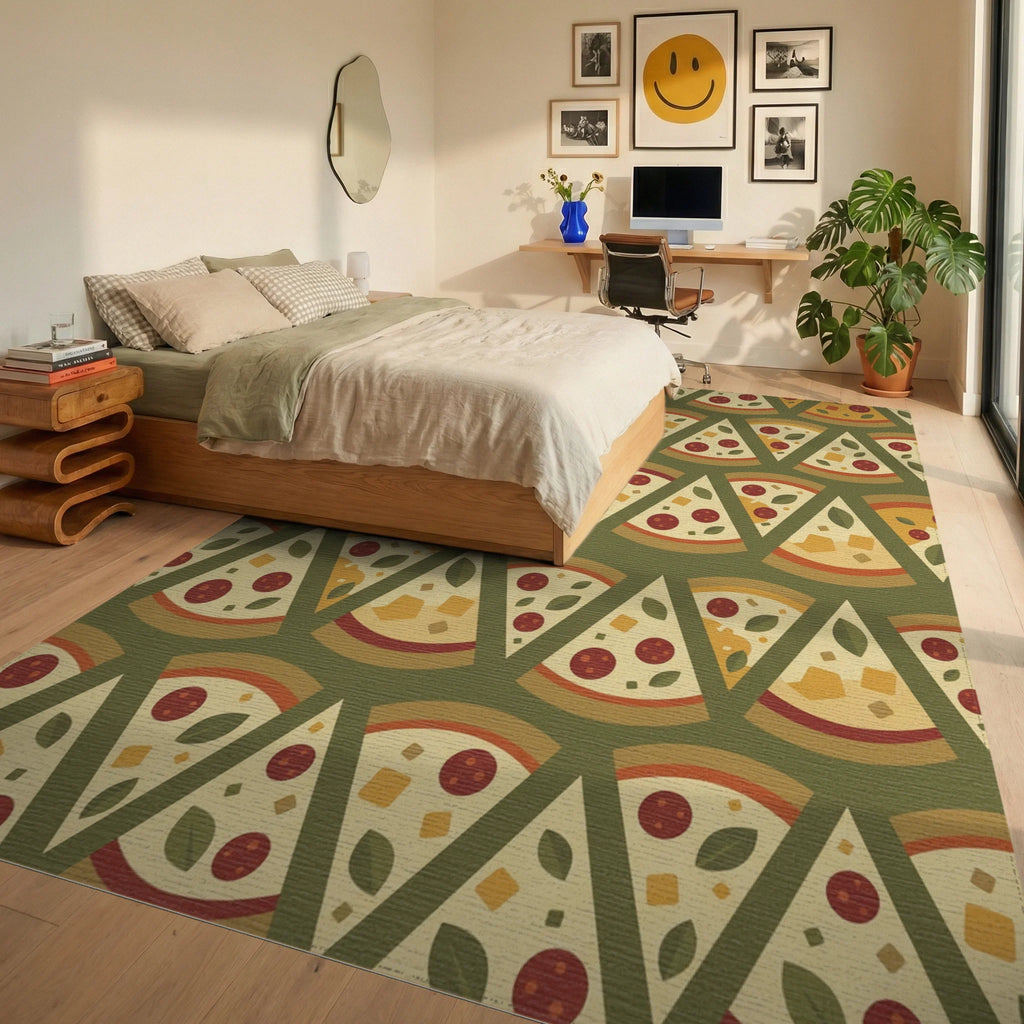 Warm Golden Pepperoni Pizza Slices Rug Bedroom View