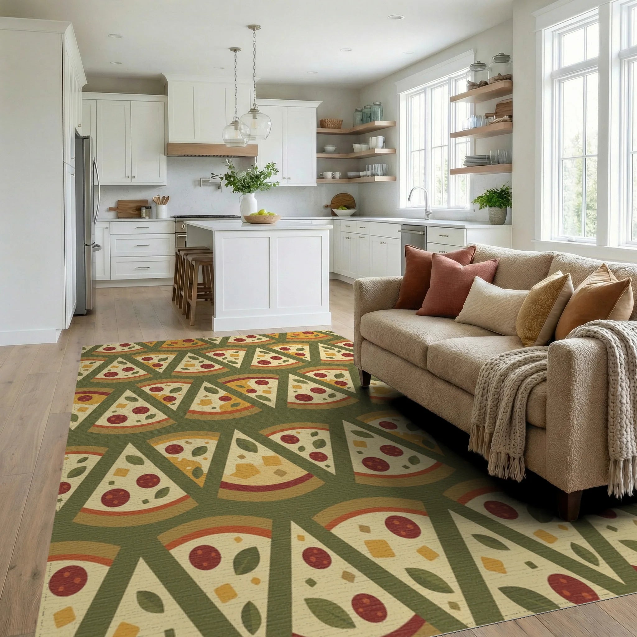 Warm Golden Pepperoni Pizza Slices Rug Living Room View