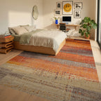 Warm Hues Textured Horizontal Bands Rug - Bedroom View
