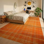 Warm Orange Textured Grid Rug - Bedroom View