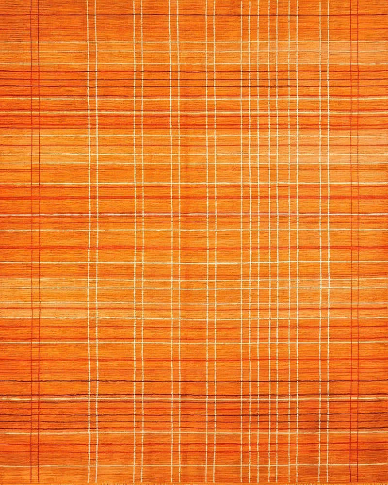 Warm Orange Textured Grid Rug - Cutout View