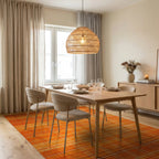 Warm Orange Textured Grid Rug - Dining Room View
