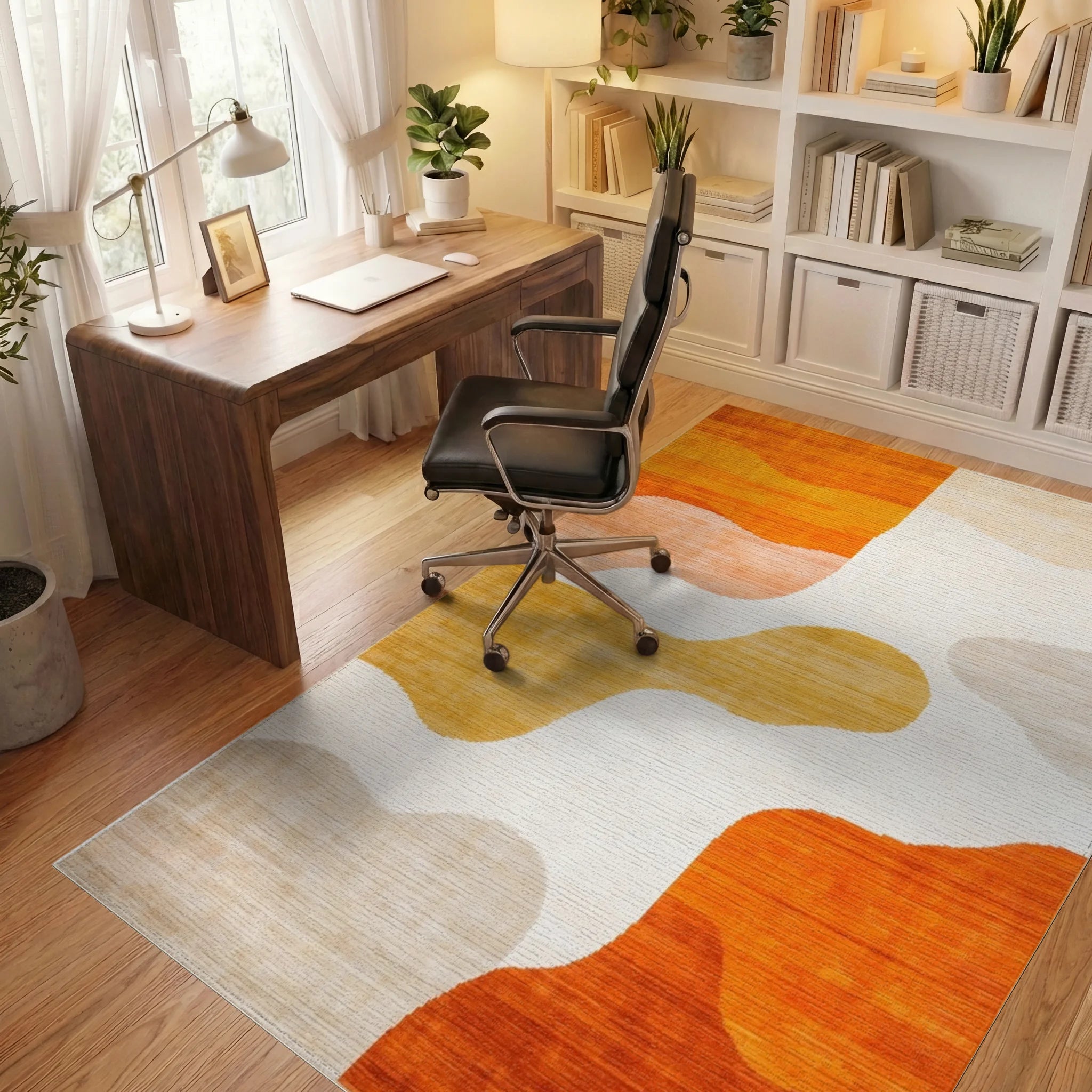 Warm Organic Wavy Color Block Rug - Office View