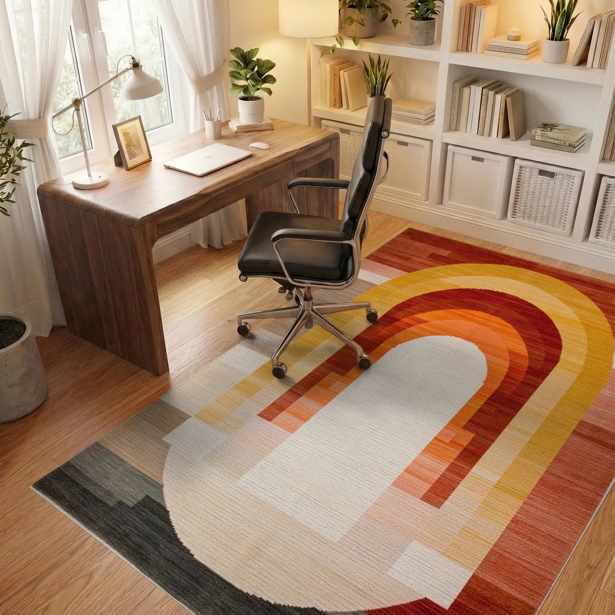 Warm Spectrum Arch Abstract Rug - Office View