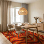 Warm Swirl Orange Abstract Rug Dining Room View