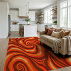 Warm Swirl Orange Abstract Rug Living Room View