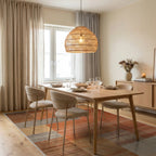 Warm Terracotta Patchwork Rectangular Rug - Dining Room View