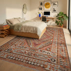 Warm Tones Geometric Diamond Tribal Rug - Bedroom View