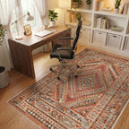 Warm Tones Geometric Diamond Tribal Rug - Office View