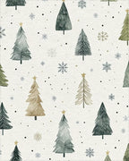 Watercolor Evergreen Trees Snowflakes Rug - Cutout View