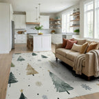 Watercolor Evergreen Trees Snowflakes Rug - Living Room View
