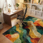 Wavy Abstract Geometric Texture Rug - Office View