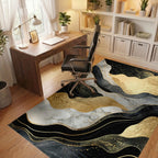 Wavy Black Gold Marble Starry Rug - Office View