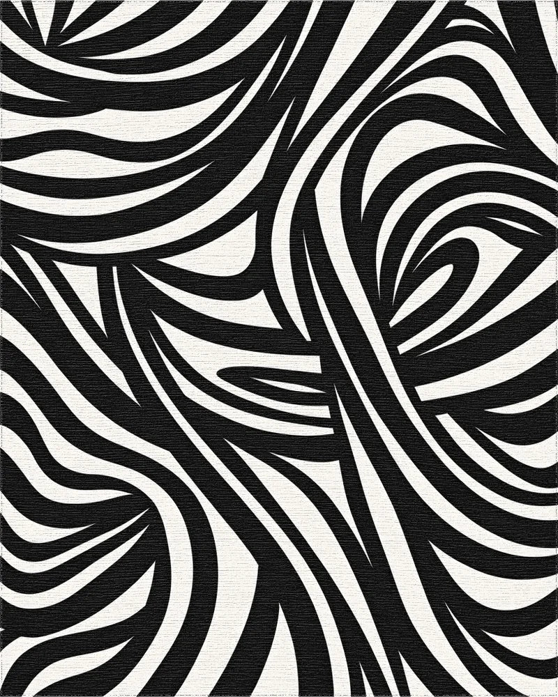 Wavy Black White Abstract Pattern Rug - Cutout View