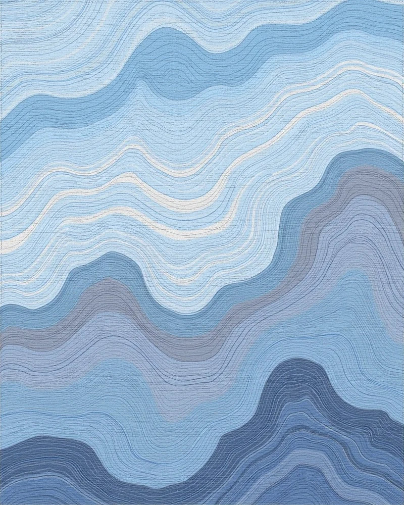 Wavy Blue And White Lines Pattern Rug - Cutout View