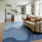 Wavy Blue And White Lines Pattern Rug Living Room View