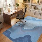 Wavy Blue And White Lines Pattern Rug Office View