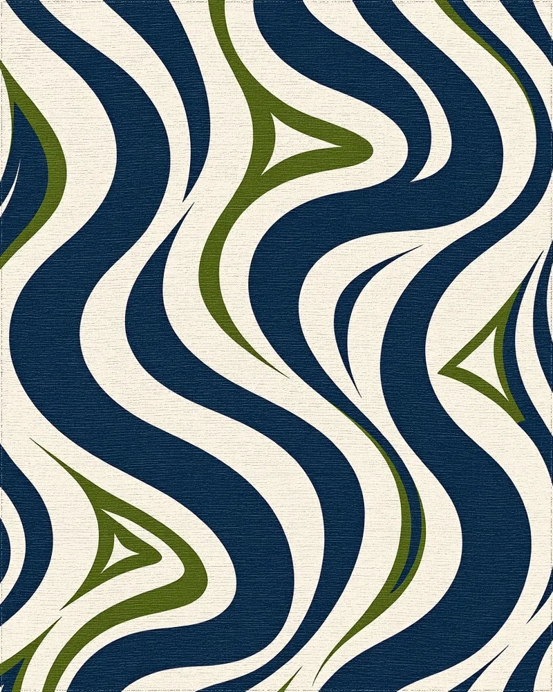 Wavy Blue Green Cream Pattern Rug - Cutout View