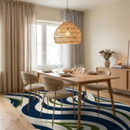 Wavy Blue Green Cream Pattern Rug Dining Room View