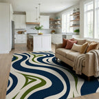 Wavy Blue Green Cream Pattern Rug Living Room View