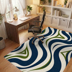 Wavy Blue Green Cream Pattern Rug Office View
