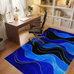 Wavy Lines Cobalt Black Overlay Rug - Office View