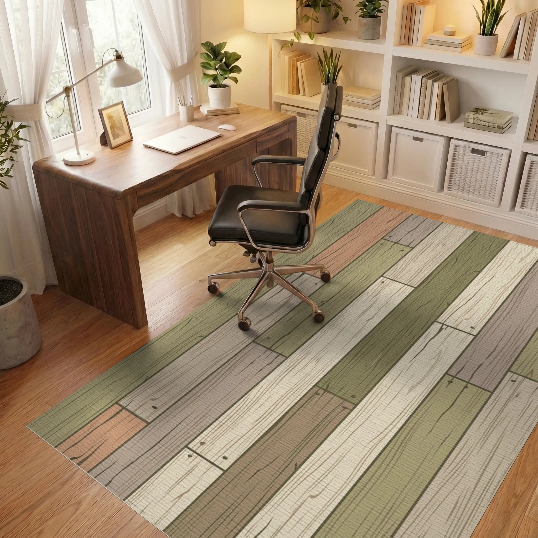Weathered Wood Plank Multicolored Rug Office View