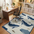 Whale School Navy Blue Ocean Scene Rug - Office View