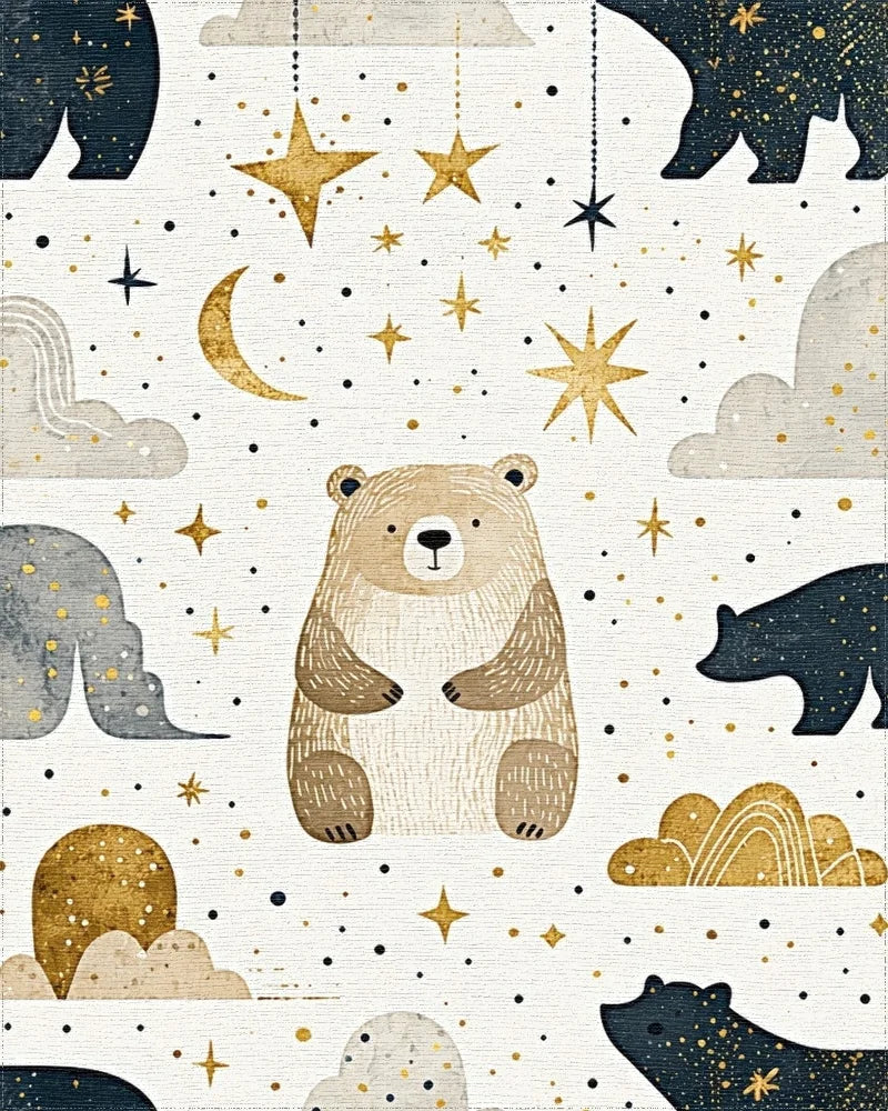 Whimsical Bear Star Moon Cloud Rug - Cutout View