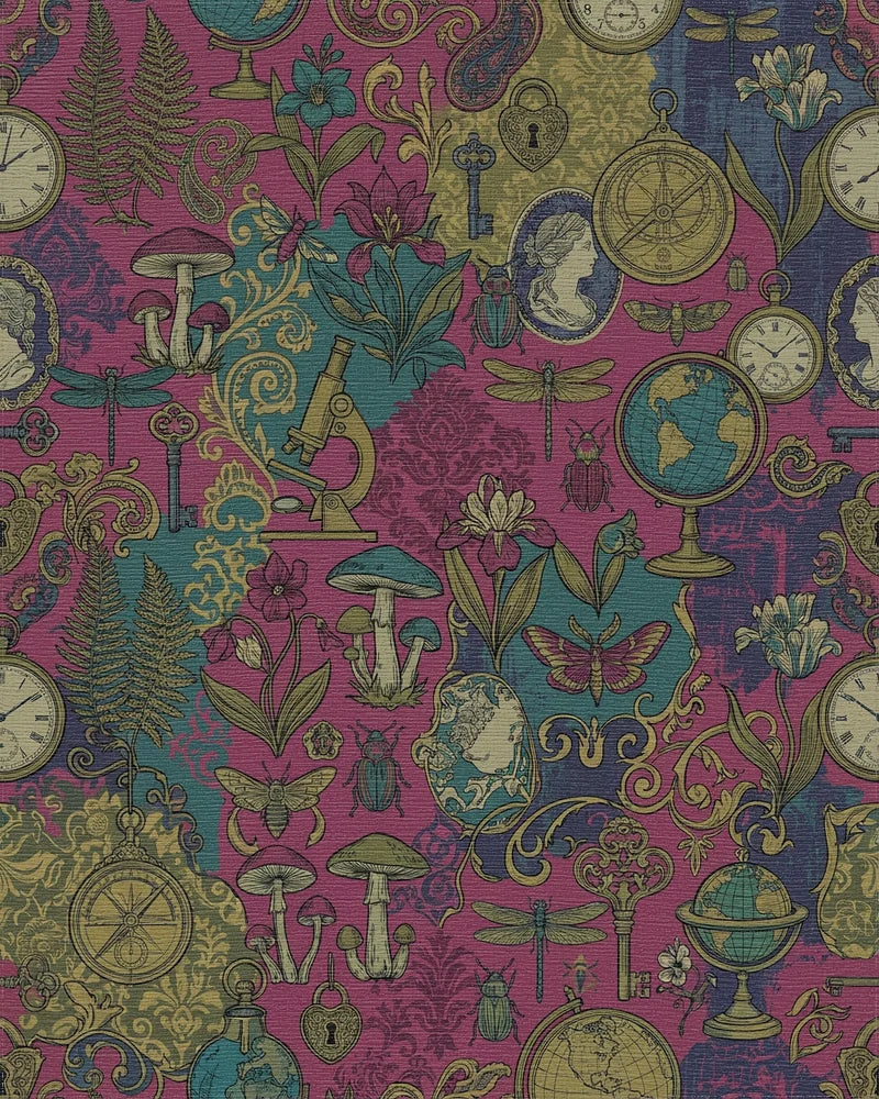 Whimsical Berry Vintage Curiosity Collage Rug - Cutout View