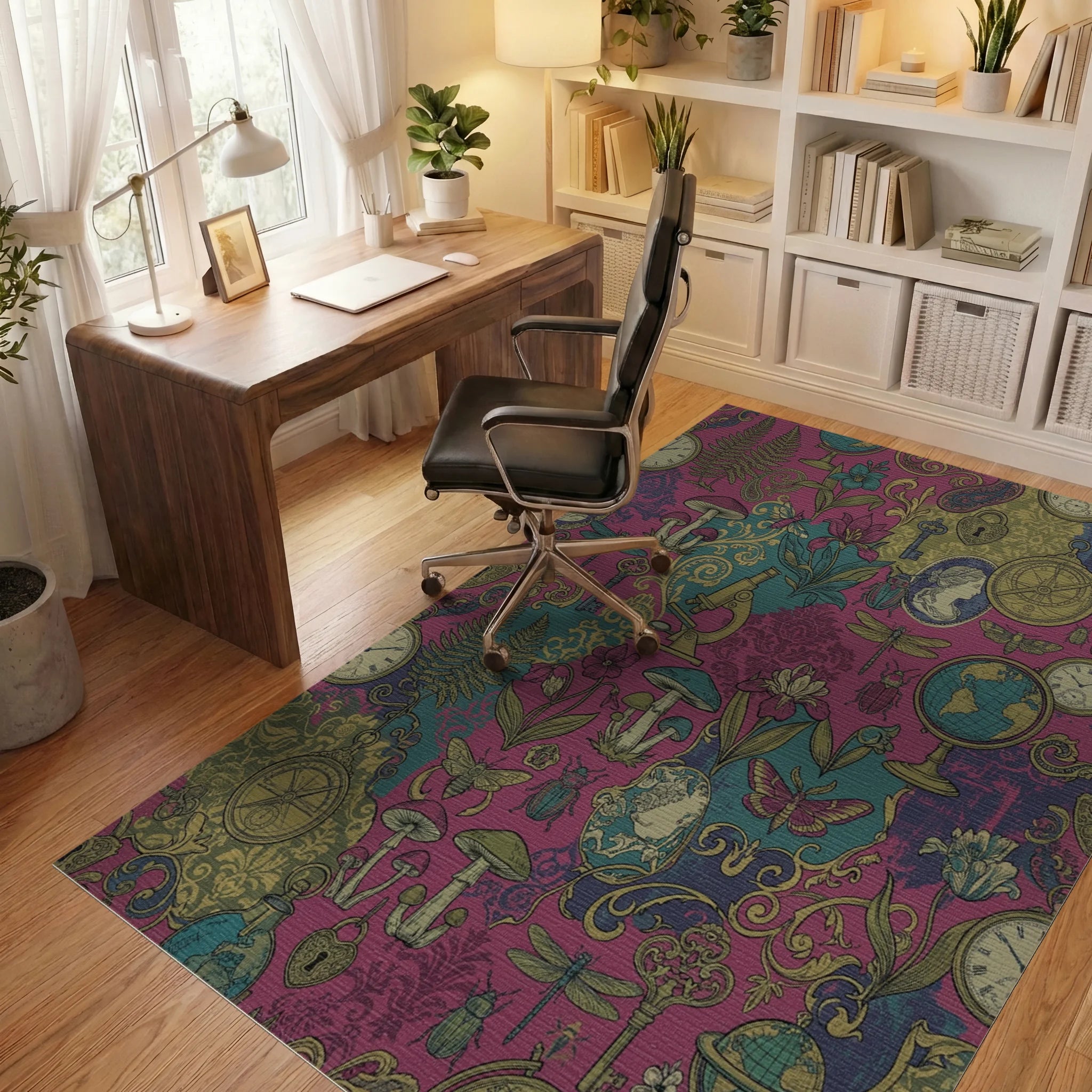 Whimsical Berry Vintage Curiosity Collage Rug Office View