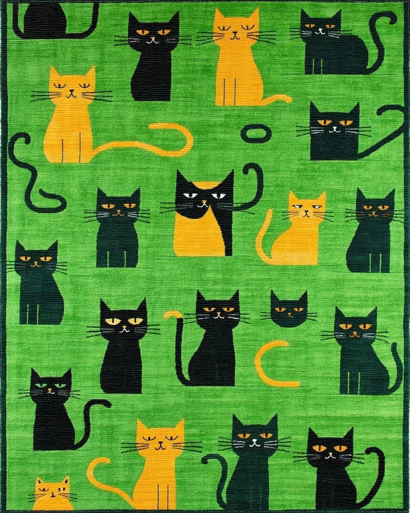 Whimsical Black and Orange Cats Rug - Cutout View