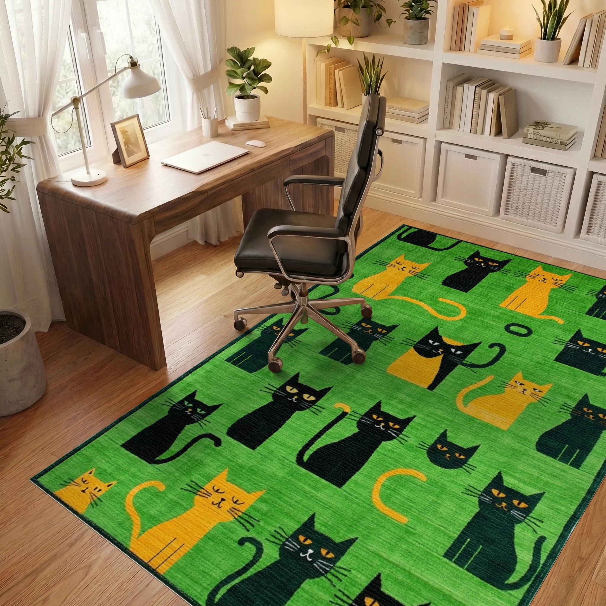 Whimsical Black and Orange Cats Rug - Office View