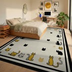Whimsical Black and Yellow Cat Collage Rug - Bedroom View
