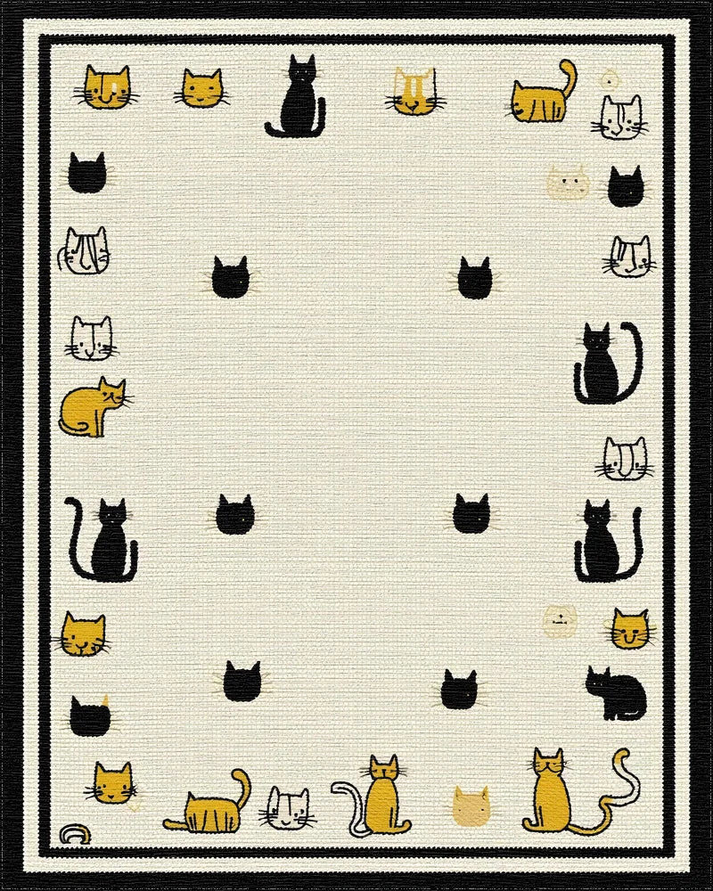 Whimsical Black and Yellow Cat Collage Rug - Cutout View