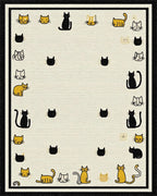 Whimsical Black and Yellow Cat Collage Rug - Cutout View