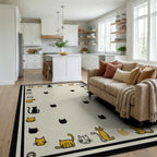 Whimsical Black and Yellow Cat Collage Rug - Living Room View